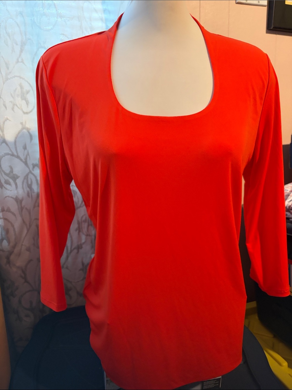 Grace Vibrant Red Square-Neck Long Sleeve Top